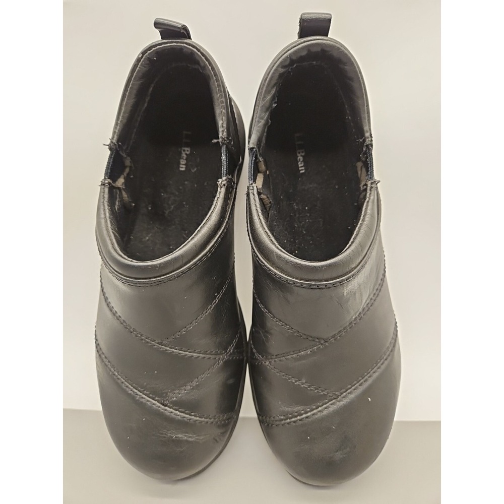 LL Bean Womens 7.5 Medium Black Leather Slip On Clogs Comfort Work Shoes Outdoor